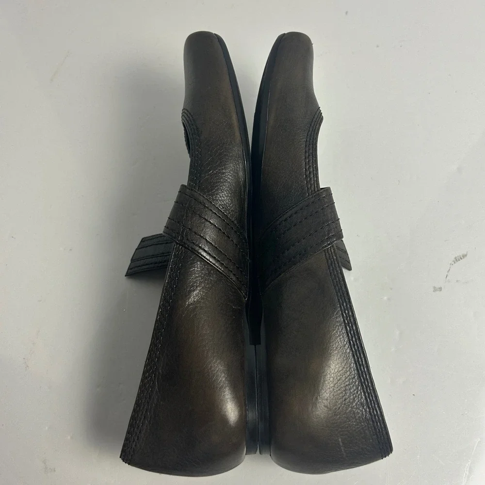 Biviel Dark Brown Leather Square Toe Mary Jane Buckle Flats Womens 39 EU